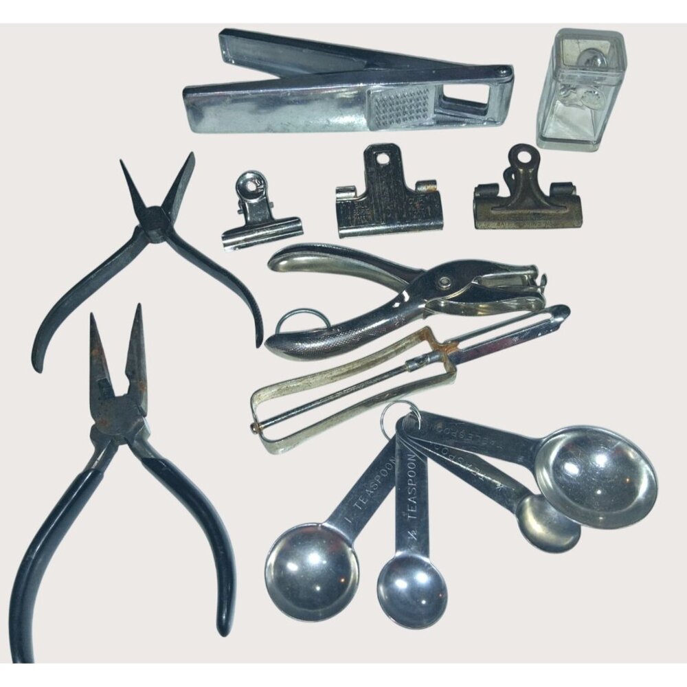 Vintage Multi-Tool Lot Craftsman Pliers & Clips Measuring Spoons Kitchen Utensil
